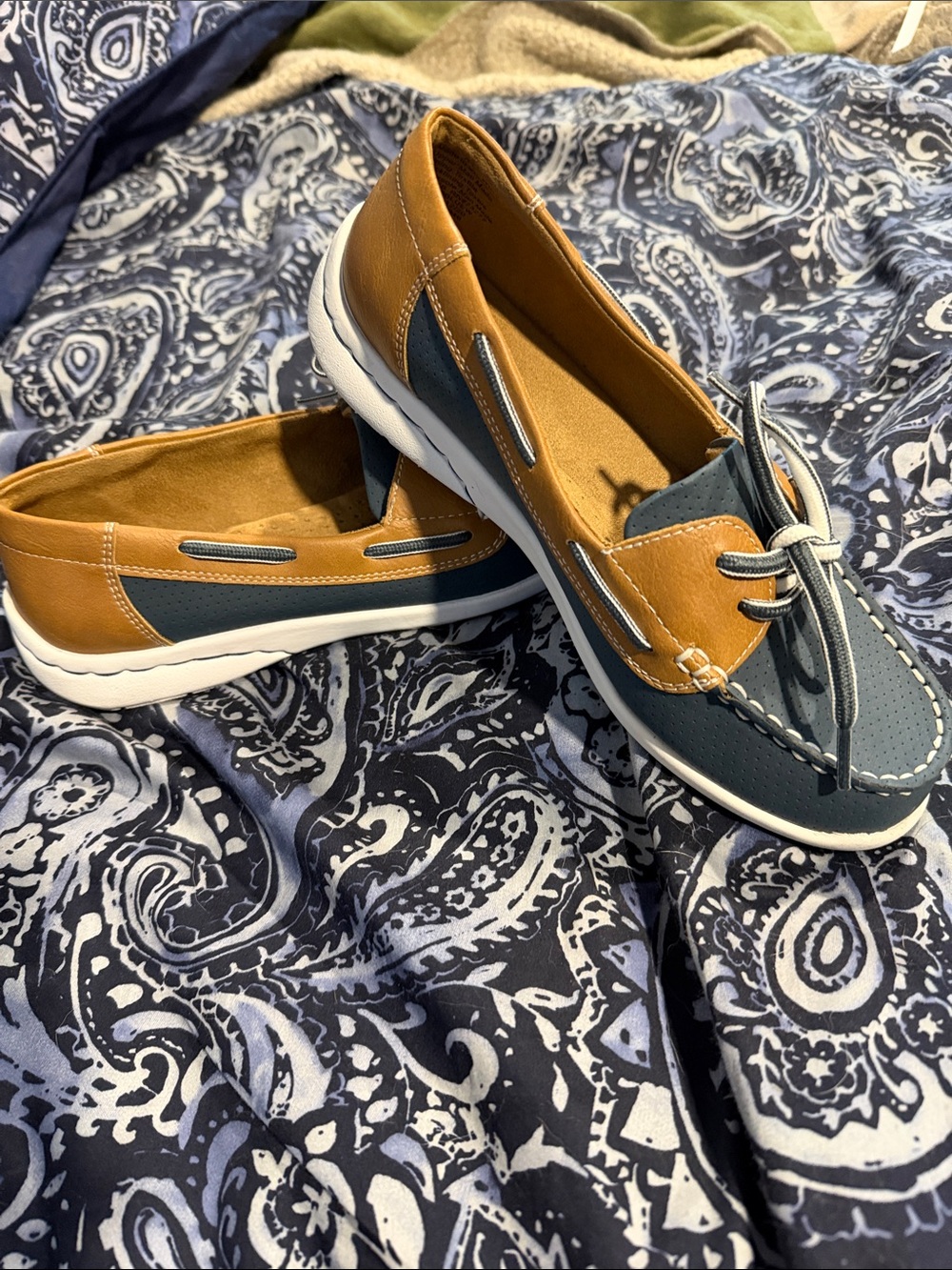 croft & barrow Navy and Tan Leather Adagio Boat Moccasins